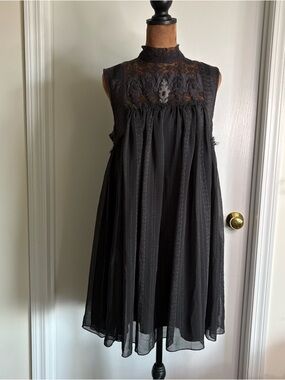 Free People Penny Georgette Babylon Mini Dress M boho goth fairy lace embroidery